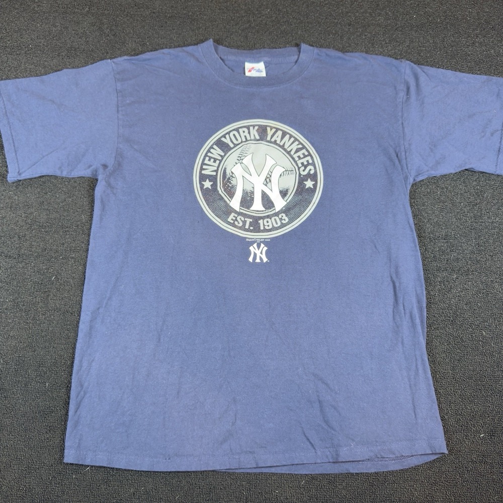 Vintage New York Yankees Shirt Mens XL Blue White MLB Baseball 2003 Logo Y2K Tee